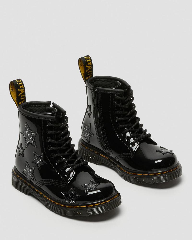 Dr Martens Toddler 1460 Glitter Star Lak Veterlaarzen Kinderen Zwart | NL 12QMA